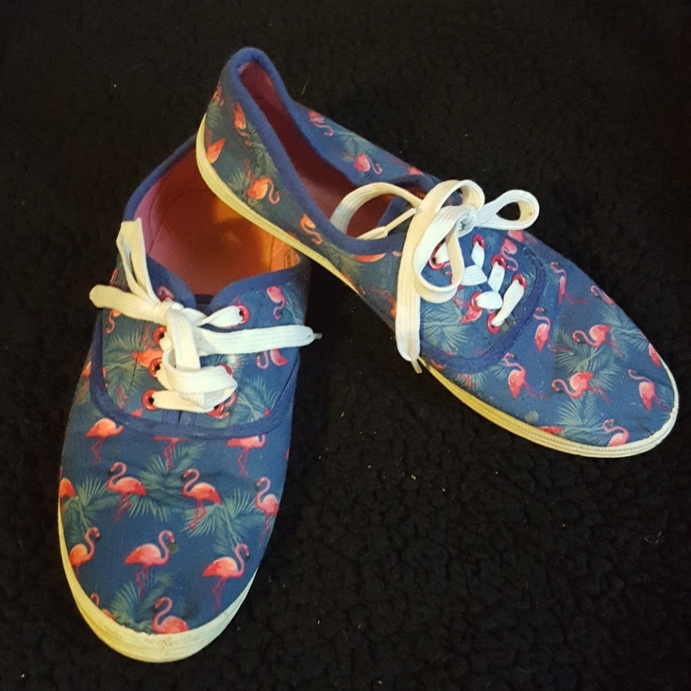 Blue and pink flamingo sneakers size US 7/8